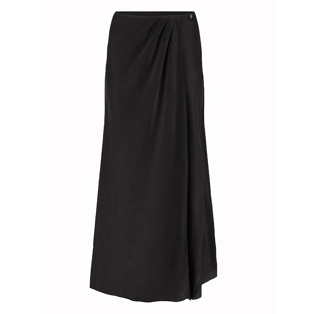 Anastasia Long Satin Faux Wrap Skirt