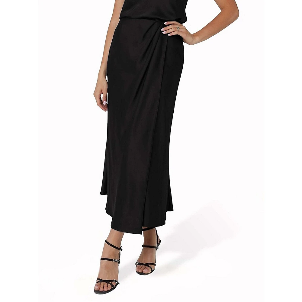 Anastasia Long Satin Faux Wrap Skirt