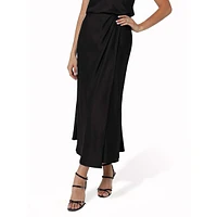 Anastasia Long Satin Faux Wrap Skirt