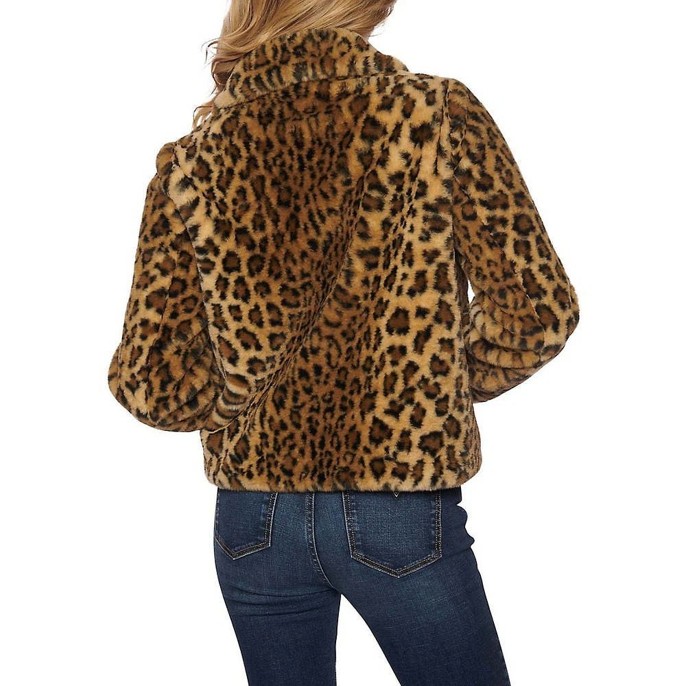 Cecile Printed Leopard Faux Fur Car Coat