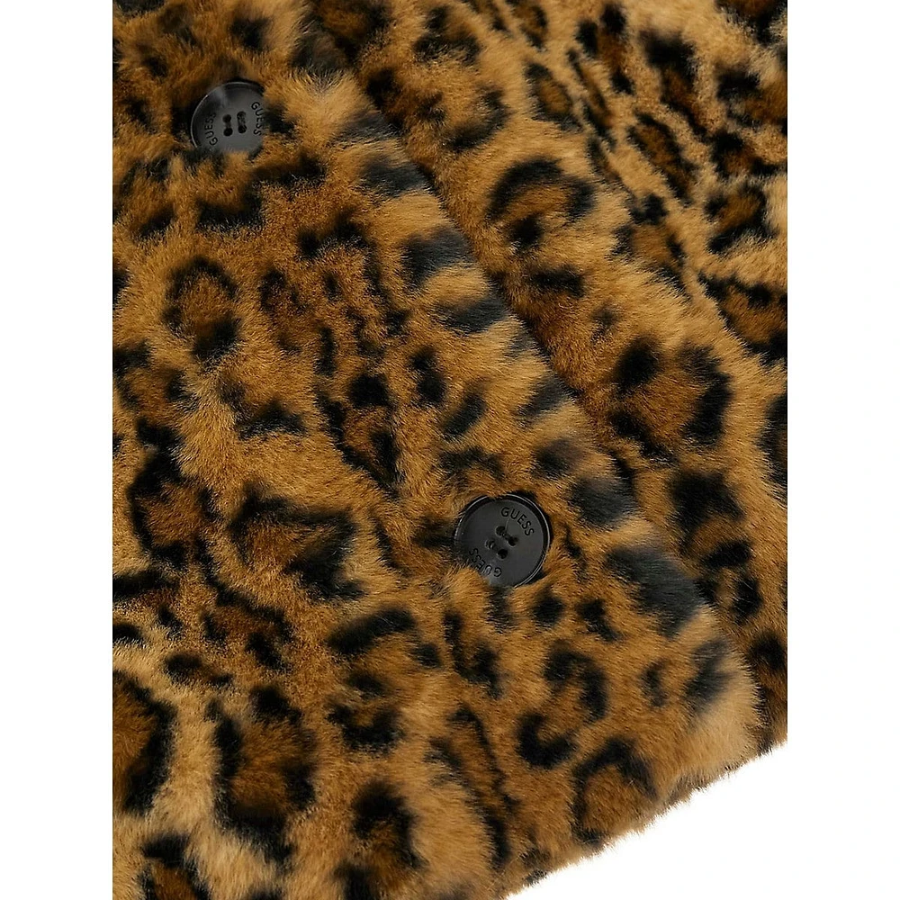 Cecile Printed Leopard Faux Fur Car Coat