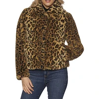 Cecile Printed Leopard Faux Fur Car Coat