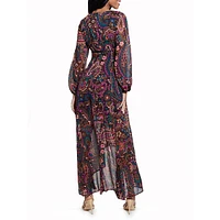 Bianca V-Neck Puff-Sleeve Boho Maxi Dress