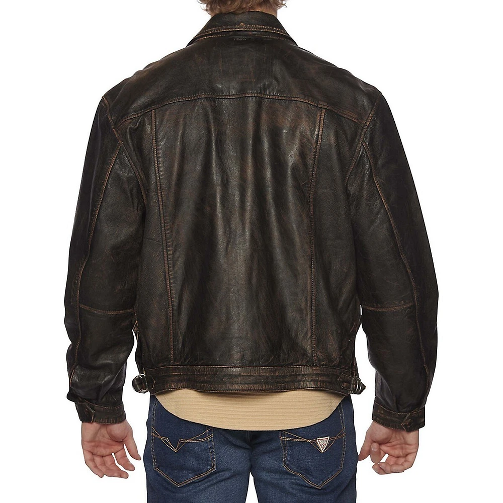 Distressed Leather Zip Jacket