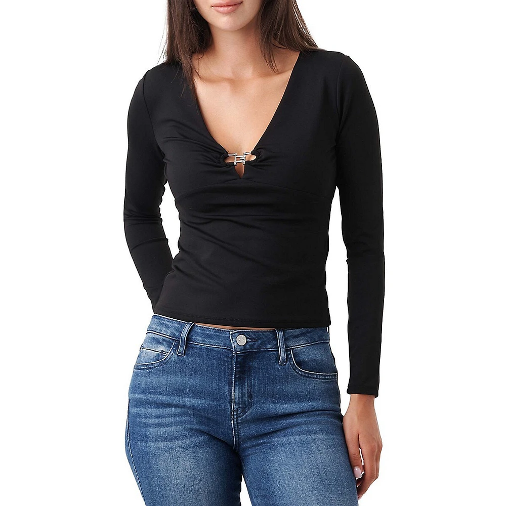 Oksana Logo-Buckle Long-Sleeve Top