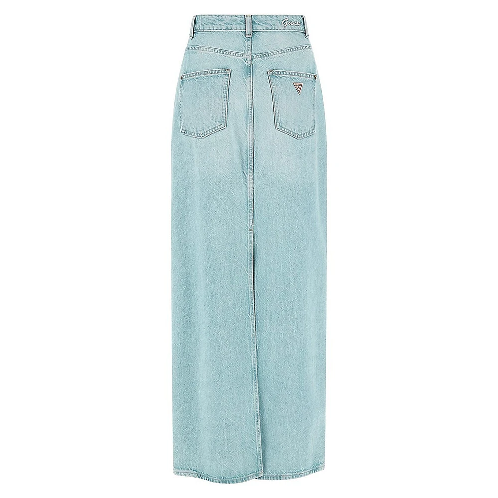 Wenona Back-Slit Denim Maxi Skirt