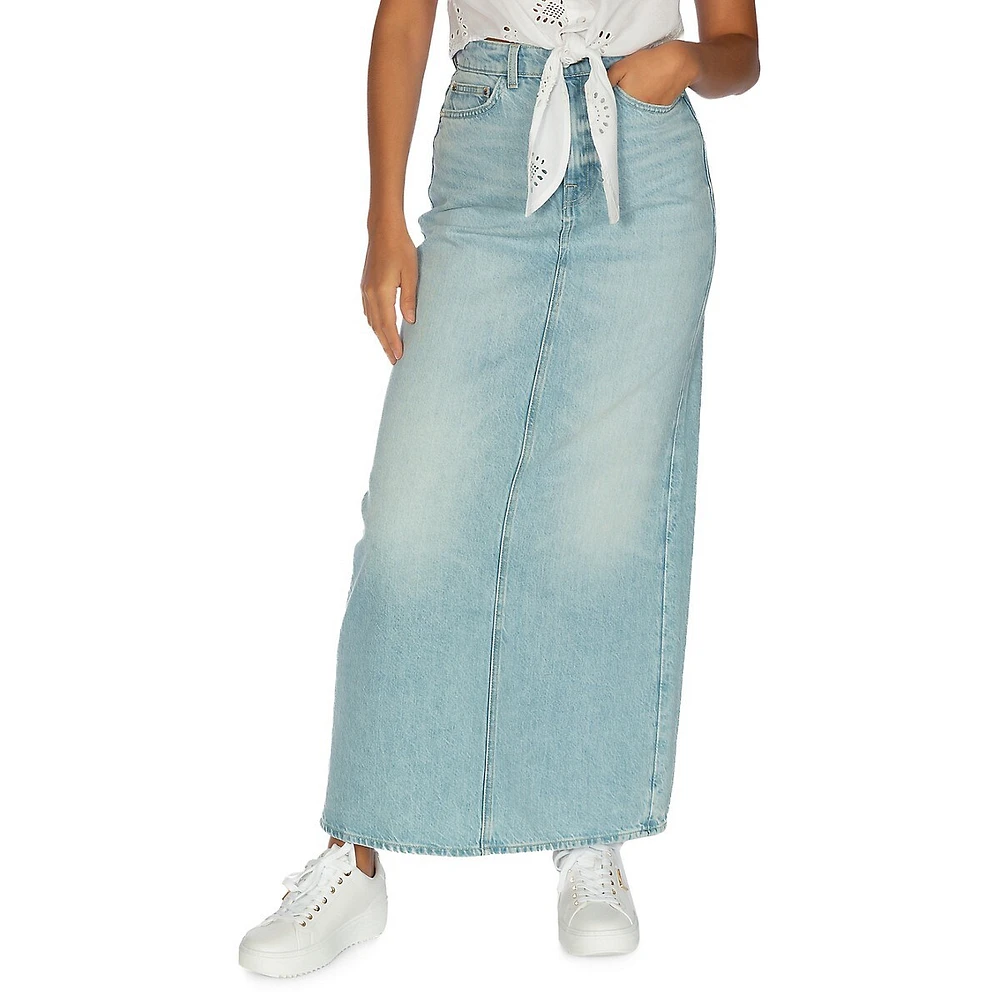 Wenona Back-Slit Denim Maxi Skirt