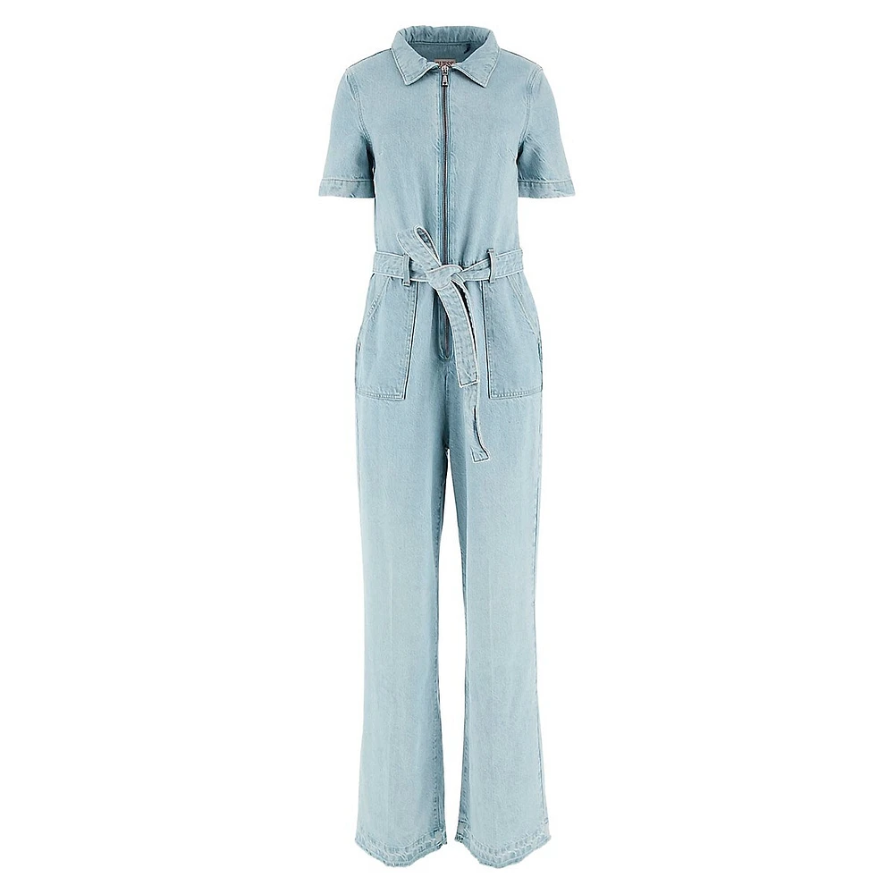 Eco Brenda Short-Sleeve Wide-Leg Denim Jumpsuit