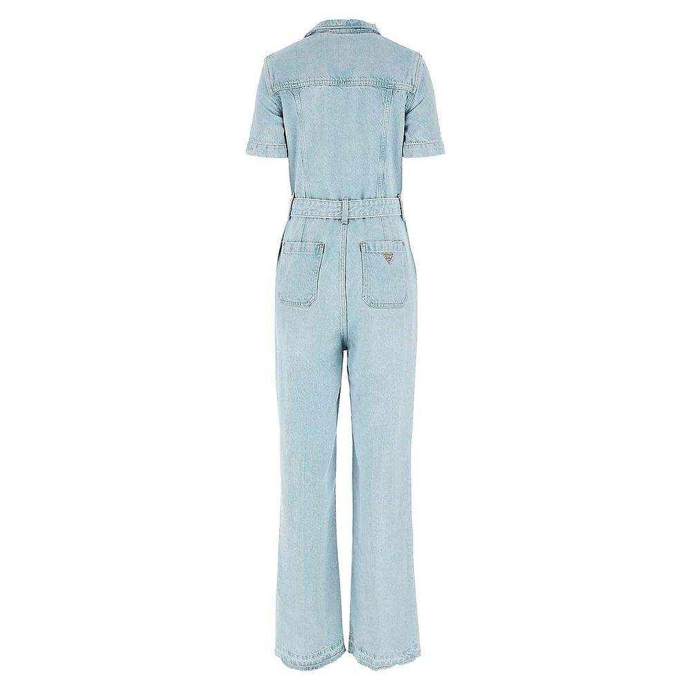 Eco Brenda Short-Sleeve Wide-Leg Denim Jumpsuit