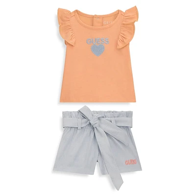 Baby Girl's 2-Piece Ruffled T-Shirt & Shorts Set