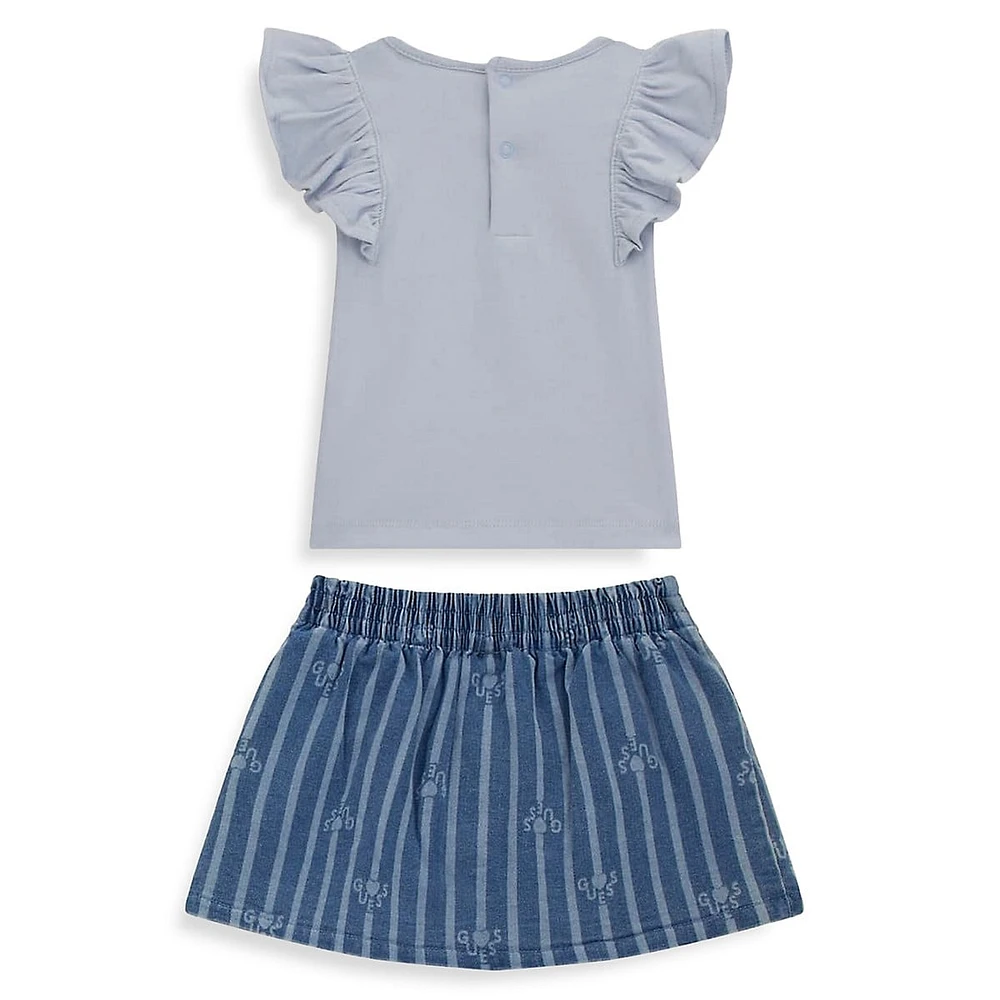 Baby Girl's 2-Piece T-Shirt & Denim Skirt Set