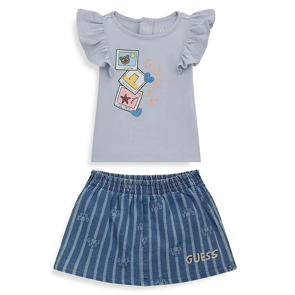 Baby Girl's 2-Piece T-Shirt & Denim Skirt Set