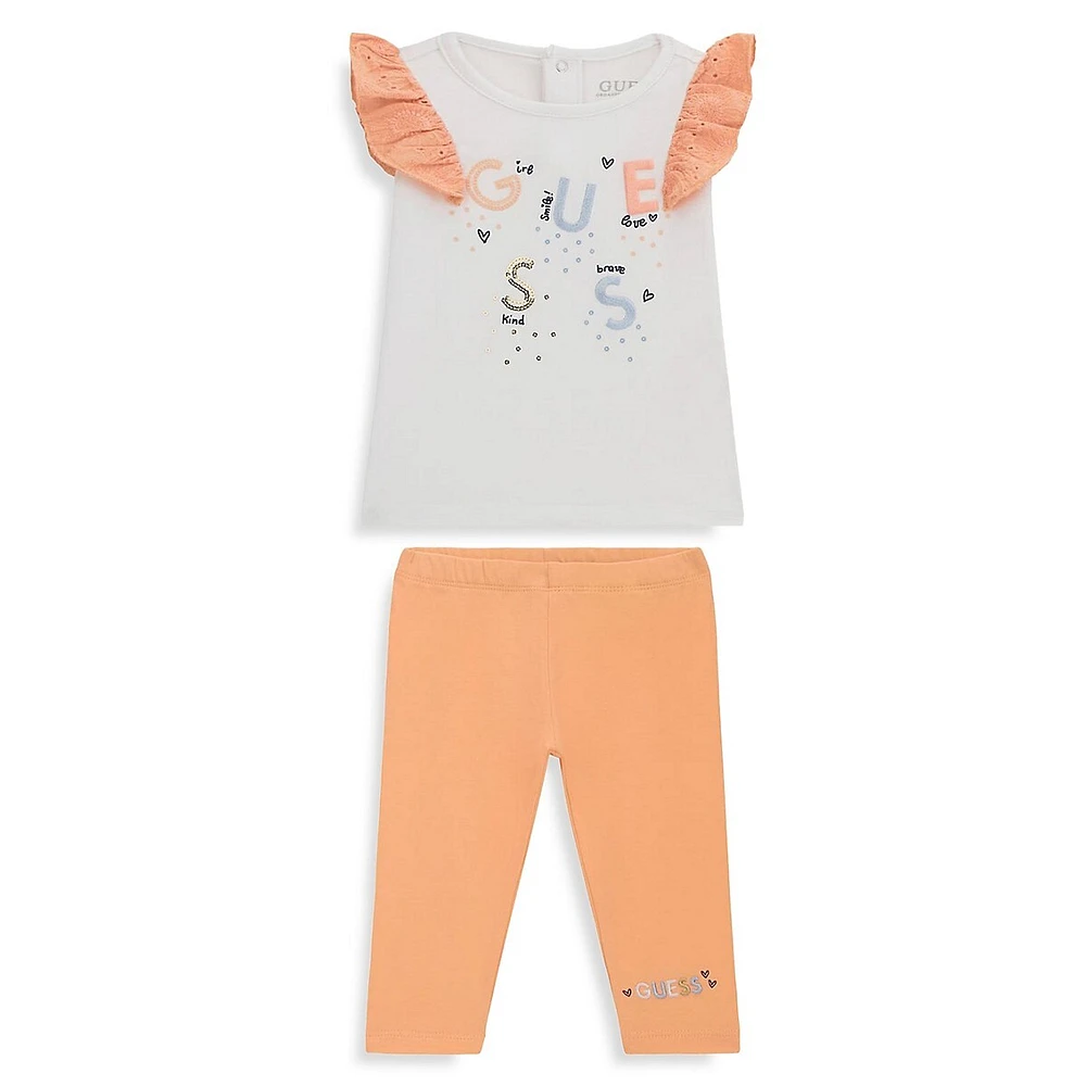 Little Girl's 2-Piece Ruffled T-Shirt & Leggings Set