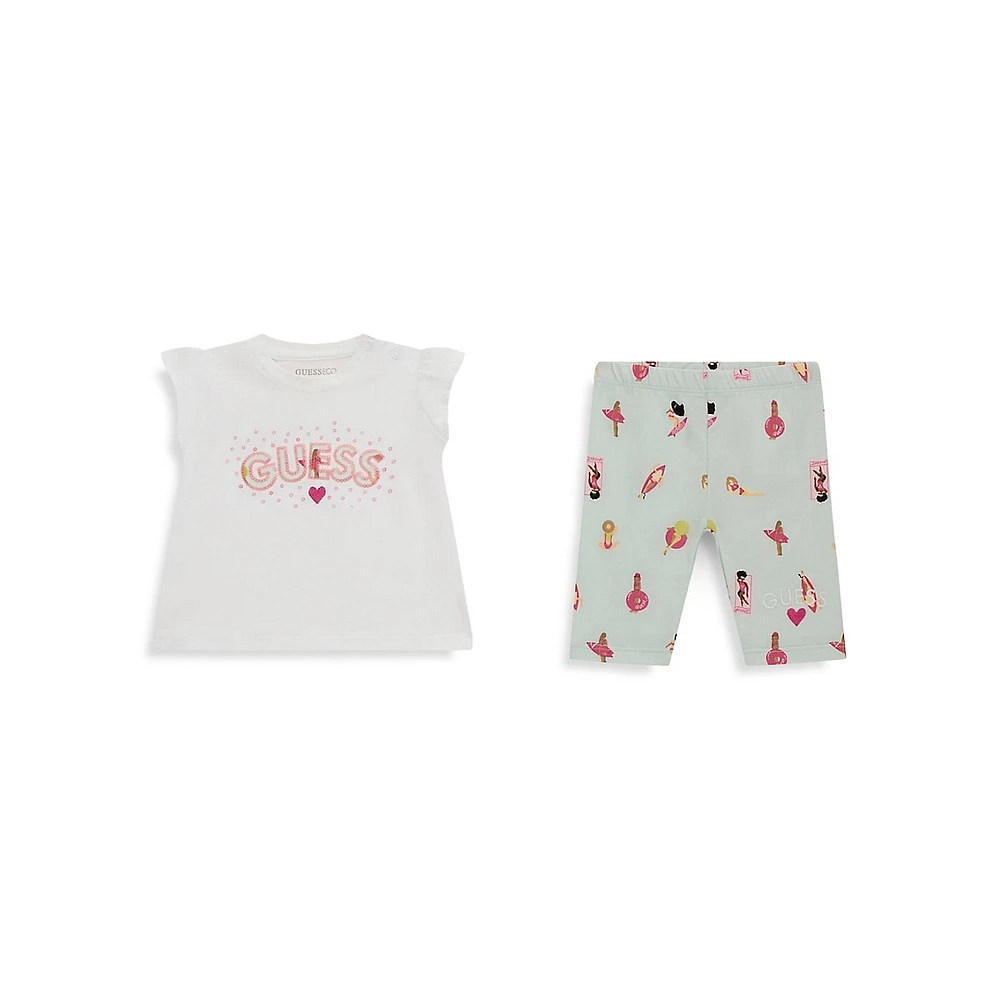 Baby Girl's Guess Eco 2-Piece T-Shirt & Printed Leggings Set