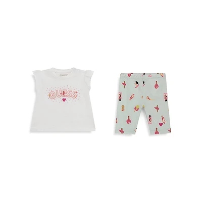Baby Girl's Guess Eco 2-Piece T-Shirt & Printed Leggings Set