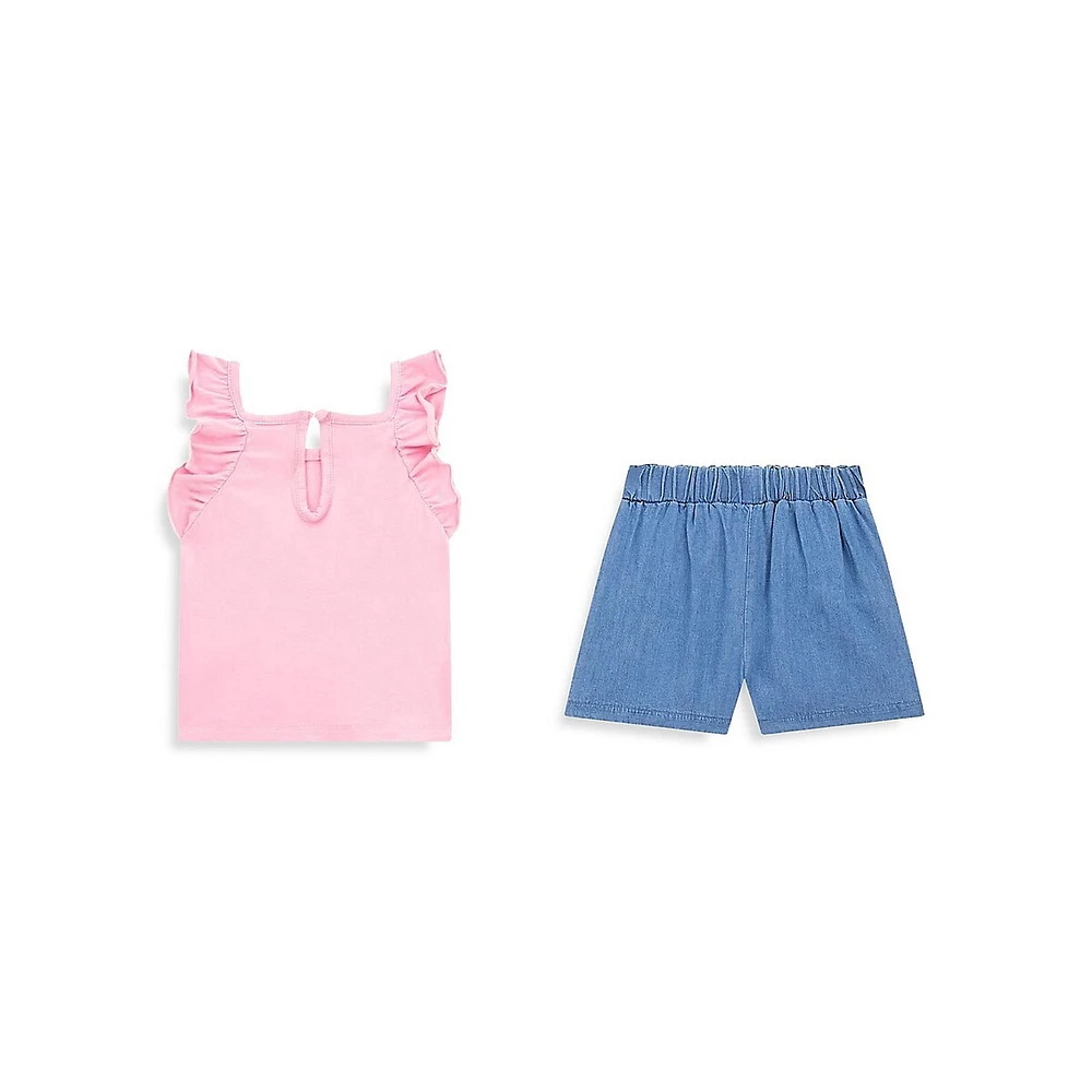 Baby Girl's 2-Piece Ruffled Tank Top & Shorts Set