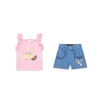 Baby Girl's 2-Piece Ruffled Tank Top & Shorts Set