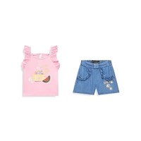 Baby Girl's 2-Piece Ruffled Tank Top & Shorts Set