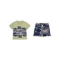 Baby Boy's Guess Eco 2-Piece Palm-Print T-Shirt & Shorts Set