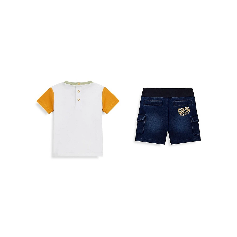 Baby Boy's 2-Piece Logo T-Shirt & Denim Cargo Shorts Set