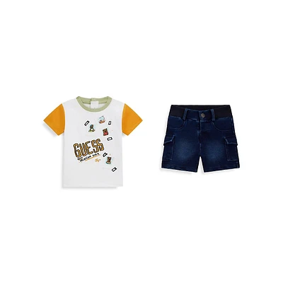 Baby Boy's 2-Piece Logo T-Shirt & Denim Cargo Shorts Set