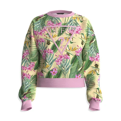 Girl's Botanical-Print Logo Sweatshirt