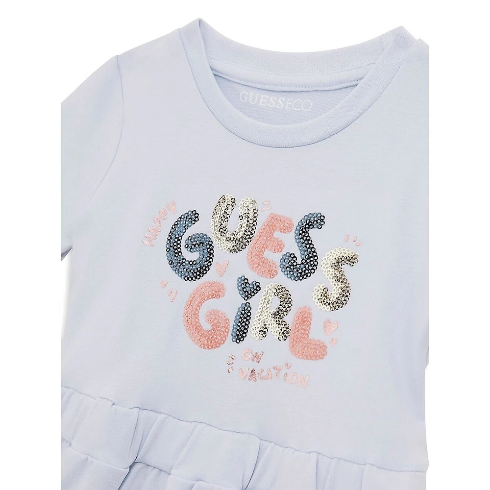 Little Girl's Guess Eco Sequin-Logo Terry Dress