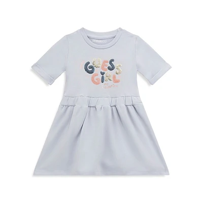 Little Girl's Guess Eco Sequin-Logo Terry Dress