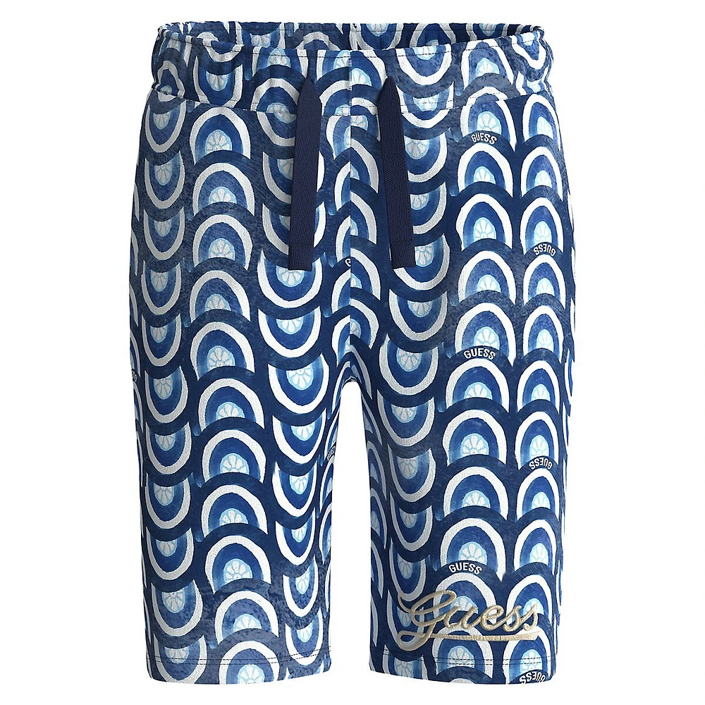 Boy's Organic Cotton Geo-Print Logo Shorts