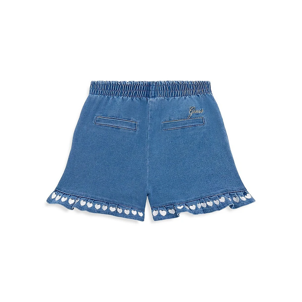 Little Girl's Hearts Stretch Denim Shorts