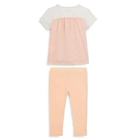 Little Girl's 2-Piece Sequin-Logo T-Shirt & Leggings Set