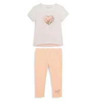 Little Girl's 2-Piece Sequin-Logo T-Shirt & Leggings Set