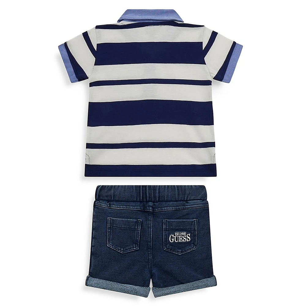 Baby Boy's Polo Shirt & Knit Denim Shorts Set