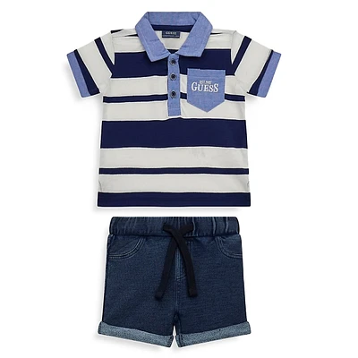 Baby Boy's Polo Shirt & Knit Denim Shorts Set