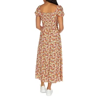 Prisca Smocked-Back Floral Midi Dress