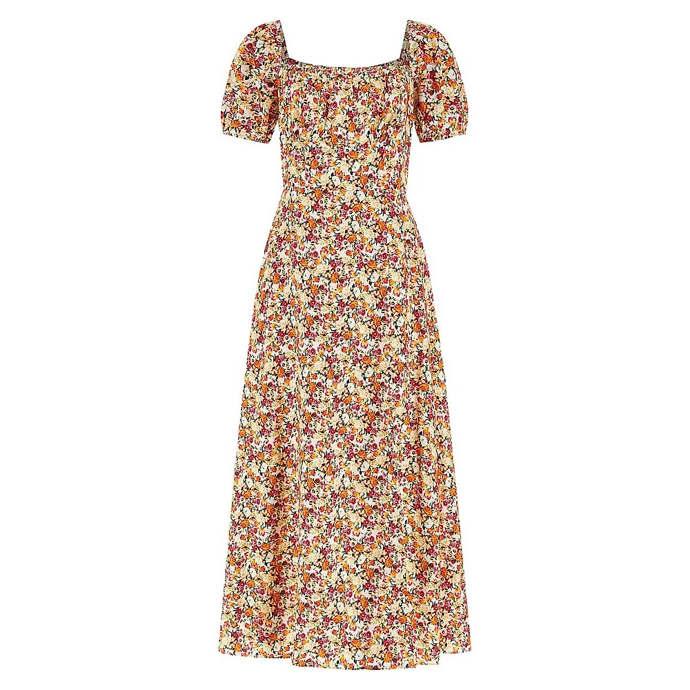 Prisca Smocked-Back Floral Midi Dress