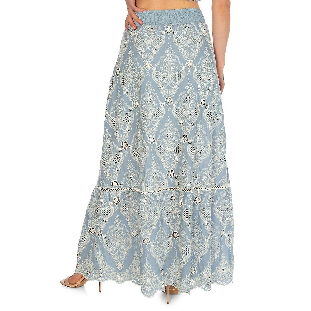 Frida Embroidered Eyelet Maxi Skirt