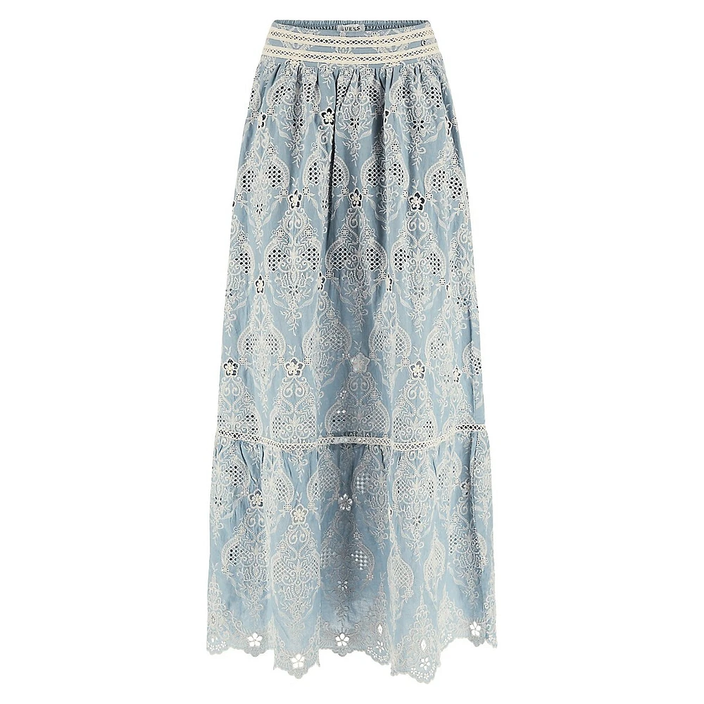 Frida Embroidered Eyelet Maxi Skirt