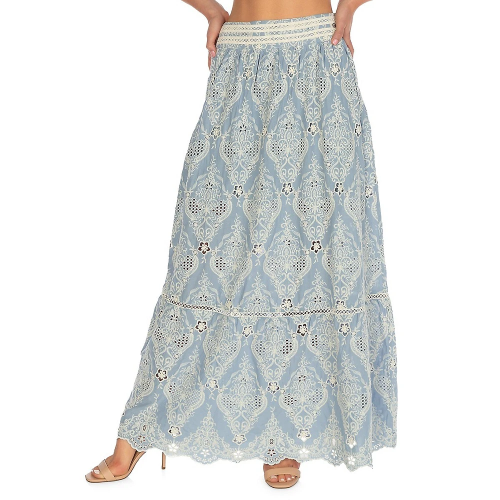 Frida Embroidered Eyelet Maxi Skirt