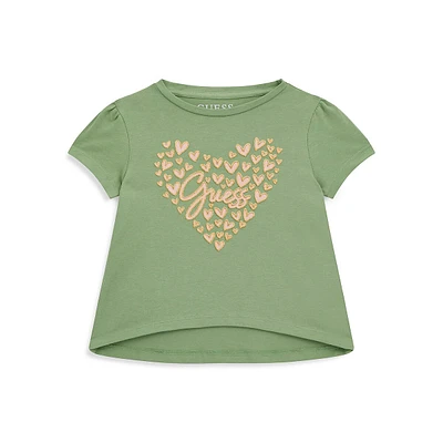 Little Girl's Glitter-Print Logo Heart T-Shirt