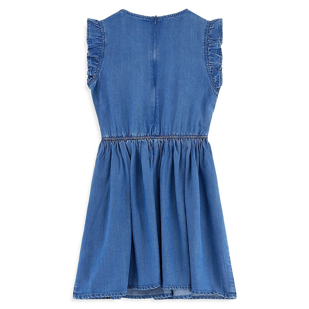 Girl's Ruffled Denim Dress