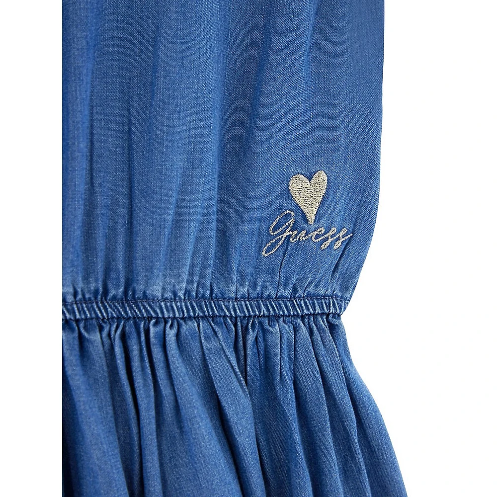 Girl's Ruffled Denim Dress