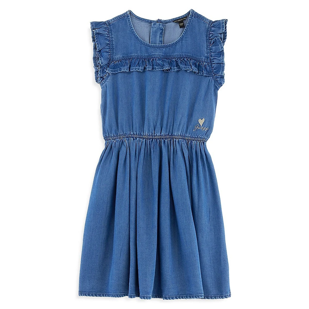 Girl's Ruffled Denim Dress