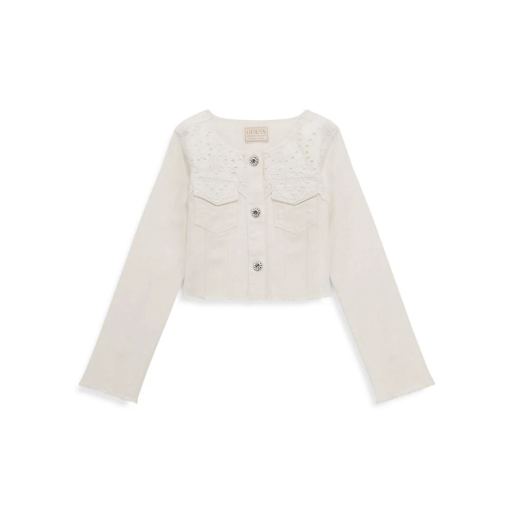 Girl's Eyelet-Trim Denim Jacket