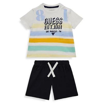 Baby Boy's Watercolour Logo Print T-Shirt & Pants Set