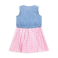 Little Girl's Denim & Eyelet Dress