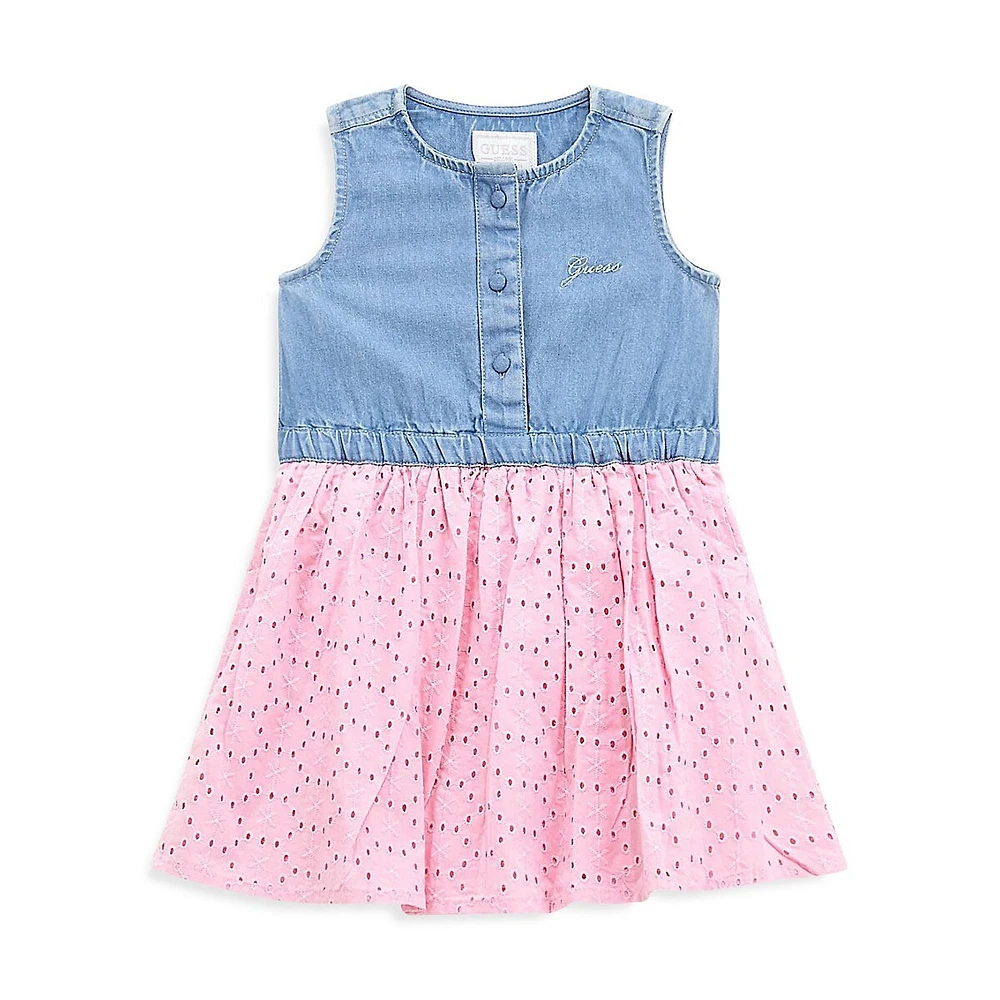 Little Girl's Denim & Eyelet Dress