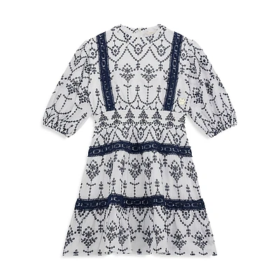 Girl's Sangallo Lace Puff-Sleeve Dress