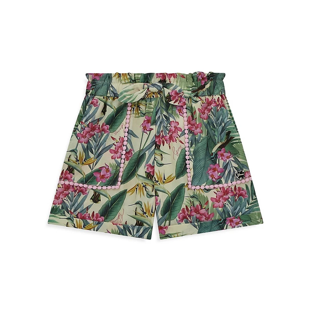 Girl's Botanical-Print Poplin Shorts