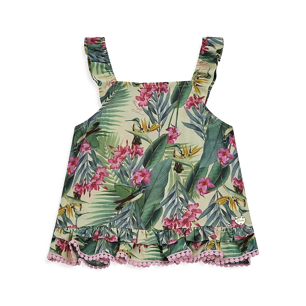 Girl's Botanical-Print Poplin Tank Top